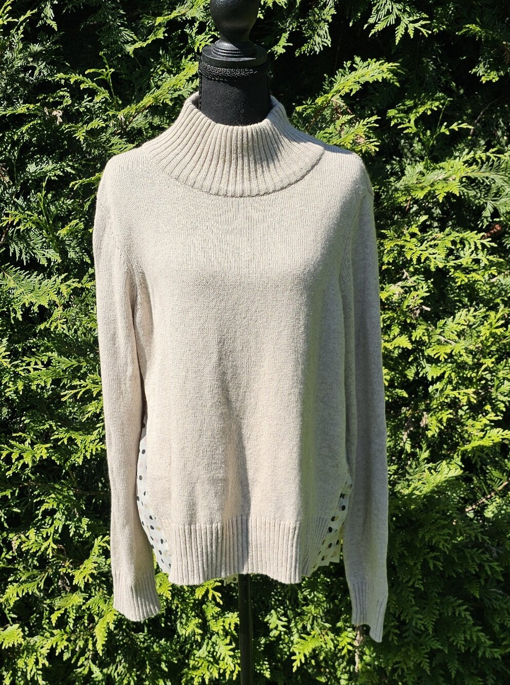Anthropologie Moth Apres Fete Oatmeal Polka Dot Sweater Sz XL EUC - Picture 3 of 11